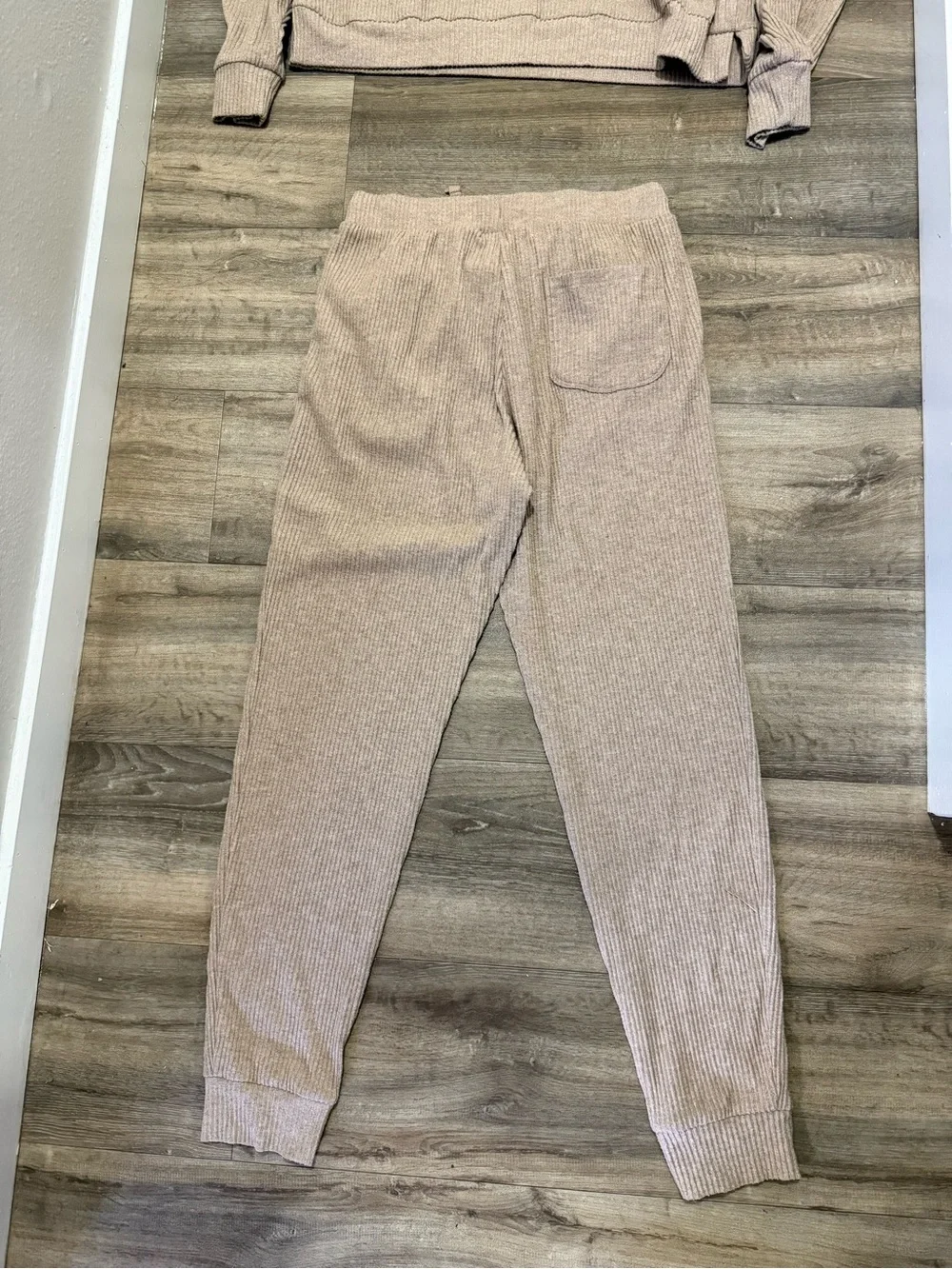 Alo Yoga Muse Ribbed Crop Hoodie Sweatpants Set Gravel Heather Large L 2pc